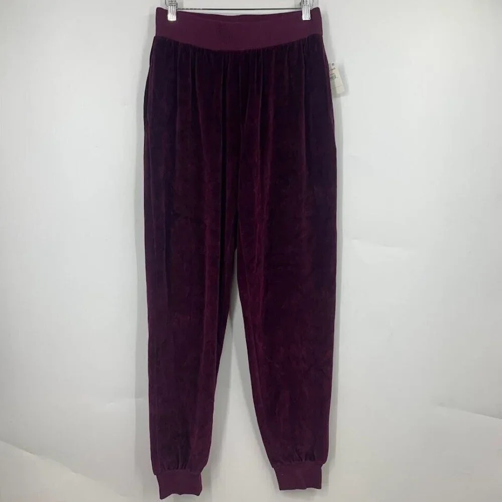 Abound Womens Terry Velour Elastic Waist Tapered Joggers In‎ Burg Stem Sz L NWT